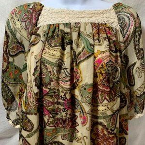 Dress Barn Paisley Peasant Blouse in Cream, Green, Pink